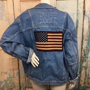 VINTAGE American Flag Patch Oversized Jean Jacket